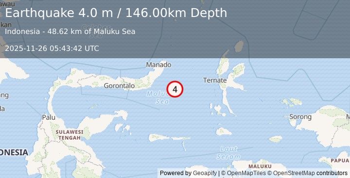 Earthquake MOLUCCA SEA (4.0 m) (2025-11-26 05:43:42 UTC)