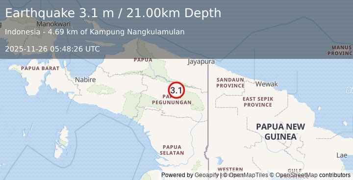 Earthquake PAPUA, INDONESIA (3.1 m) (2025-11-26 05:48:26 UTC)