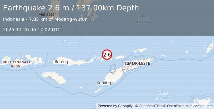 Earthquake FLORES REGION, INDONESIA (2.6 m) (2025-11-26 06:17:02 UTC)