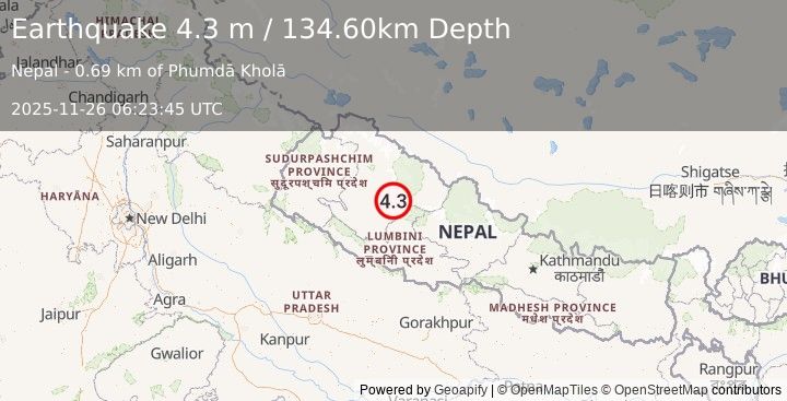 Earthquake NEPAL (4.3 m) (2025-11-26 06:23:45 UTC)