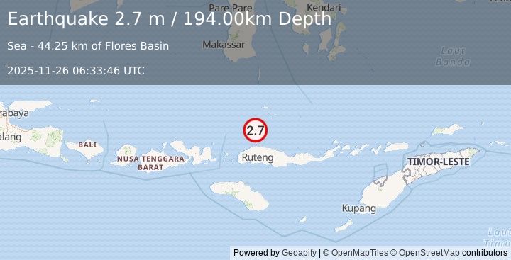 Earthquake FLORES SEA (2.7 m) (2025-11-26 06:33:46 UTC)