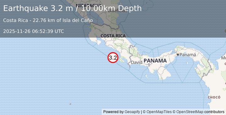 Earthquake OFF COAST OF COSTA RICA (3.2 m) (2025-11-26 06:52:39 UTC)