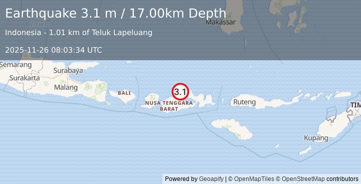 Earthquake SUMBAWA REGION, INDONESIA (3.1 m) (2025-11-26 08:03:34 UTC)