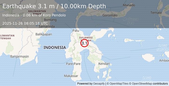 Earthquake SULAWESI, INDONESIA (3.1 m) (2025-11-26 08:05:18 UTC)