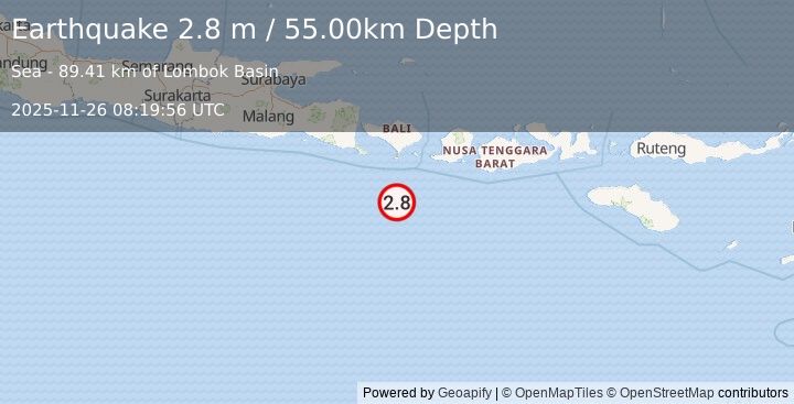 Earthquake SOUTH OF BALI, INDONESIA (2.8 m) (2025-11-26 08:19:56 UTC)