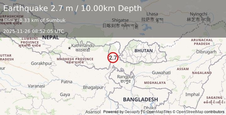 Earthquake SIKKIM, INDIA (2.7 m) (2025-11-26 08:52:05 UTC)