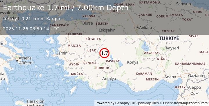 Earthquake WESTERN TURKEY (1.7 ml) (2025-11-26 08:59:14 UTC)