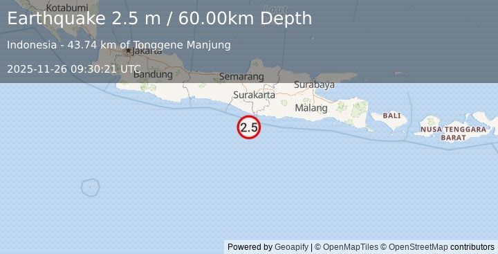 Earthquake JAVA, INDONESIA (2.5 m) (2025-11-26 09:30:21 UTC)