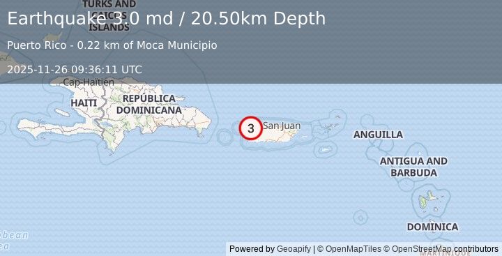 Earthquake PUERTO RICO (3.0 md) (2025-11-26 09:36:11 UTC)