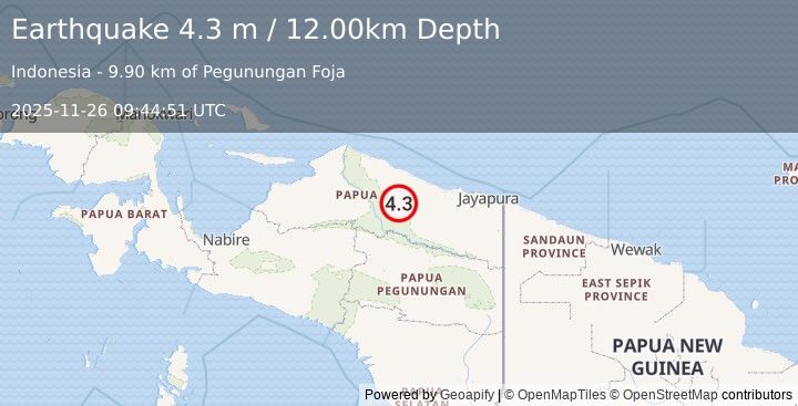 Earthquake PAPUA, INDONESIA (4.3 m) (2025-11-26 09:44:51 UTC)