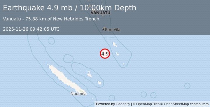 Earthquake VANUATU (4.9 mb) (2025-11-26 09:42:05 UTC)