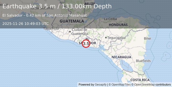 Earthquake EL SALVADOR (3.5 m) (2025-11-26 10:49:03 UTC)