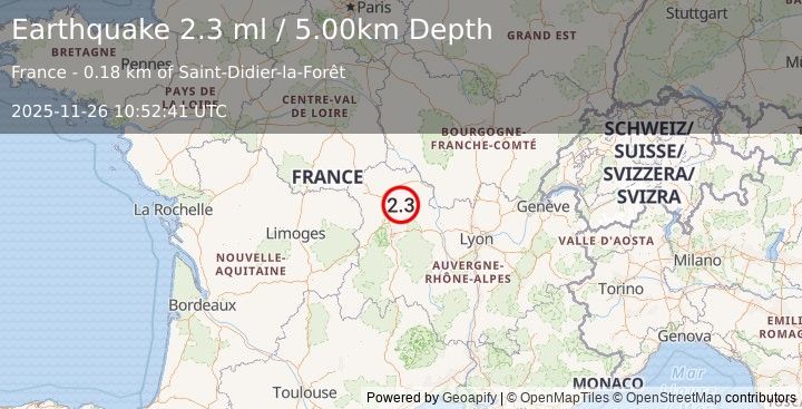 Earthquake FRANCE (2.3 ml) (2025-11-26 10:52:41 UTC)