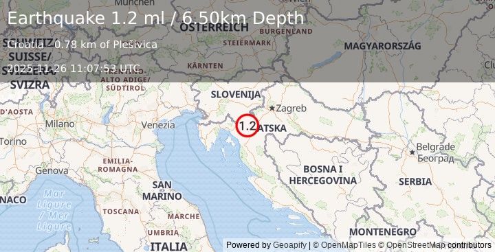 Earthquake CROATIA (1.2 ml) (2025-11-26 11:07:53 UTC)