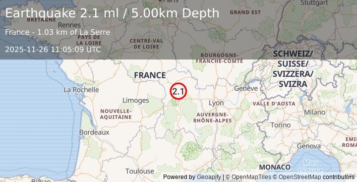 Earthquake FRANCE (2.1 ml) (2025-11-26 11:05:09 UTC)