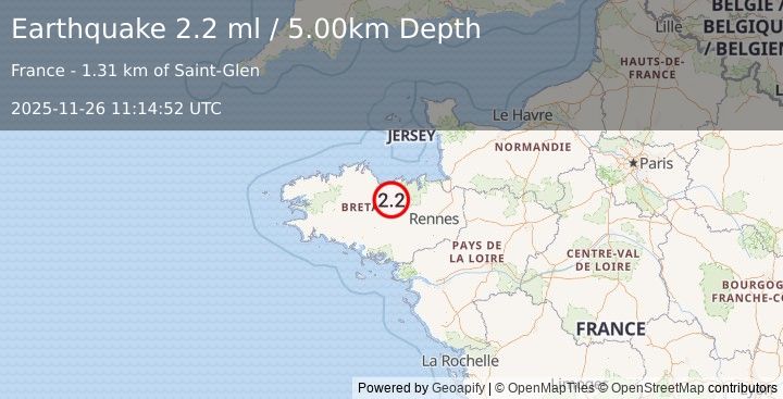 Earthquake FRANCE (2.2 ml) (2025-11-26 11:14:52 UTC)