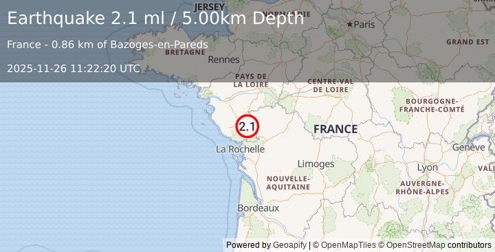 Earthquake FRANCE (2.1 ml) (2025-11-26 11:22:20 UTC)