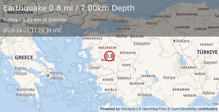 Earthquake WESTERN TURKEY (0.8 ml) (2025-11-26 11:24:39 UTC)