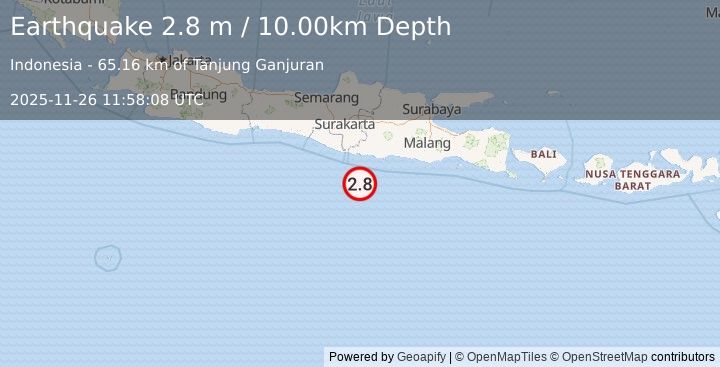 Earthquake JAVA, INDONESIA (2.8 m) (2025-11-26 11:58:08 UTC)