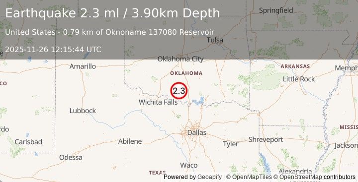 Earthquake OKLAHOMA (2.3 ml) (2025-11-26 12:15:44 UTC)