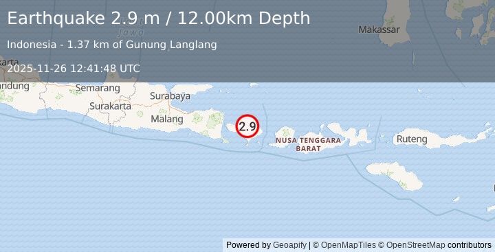 Earthquake BALI REGION, INDONESIA (2.9 m) (2025-11-26 12:41:48 UTC)