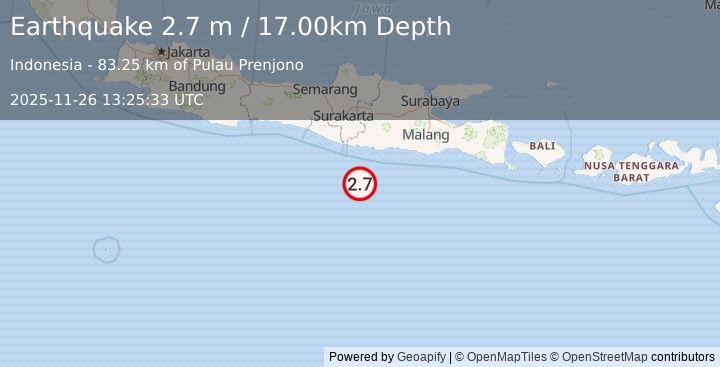 Earthquake SOUTH OF JAVA, INDONESIA (2.7 m) (2025-11-26 13:25:33 UTC)
