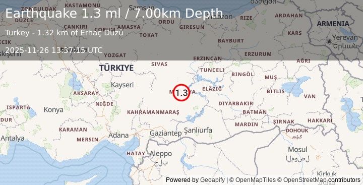 Earthquake EASTERN TURKEY (1.3 ml) (2025-11-26 13:37:15 UTC)