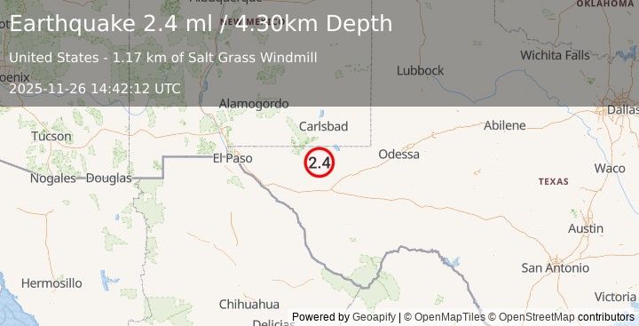 Earthquake WESTERN TEXAS (2.4 ml) (2025-11-26 14:42:12 UTC)