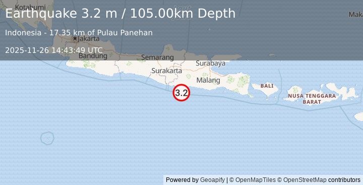Earthquake JAVA, INDONESIA (3.2 m) (2025-11-26 14:43:49 UTC)