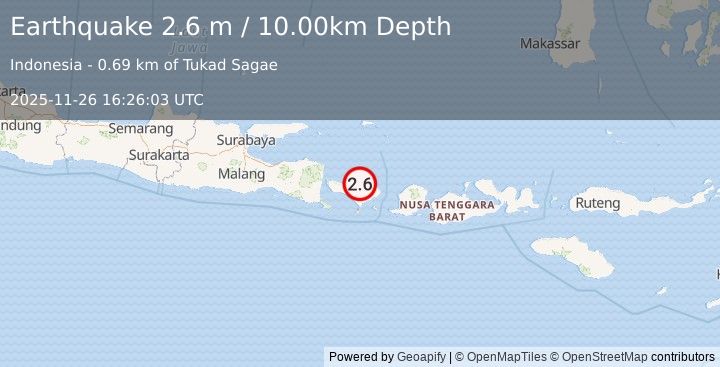 Earthquake BALI REGION, INDONESIA (2.6 m) (2025-11-26 16:26:03 UTC)