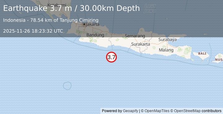 Earthquake JAVA, INDONESIA (3.7 m) (2025-11-26 18:23:32 UTC)