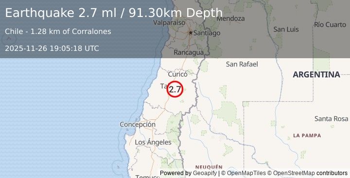 Earthquake MAULE, CHILE (2.7 ml) (2025-11-26 19:05:18 UTC)