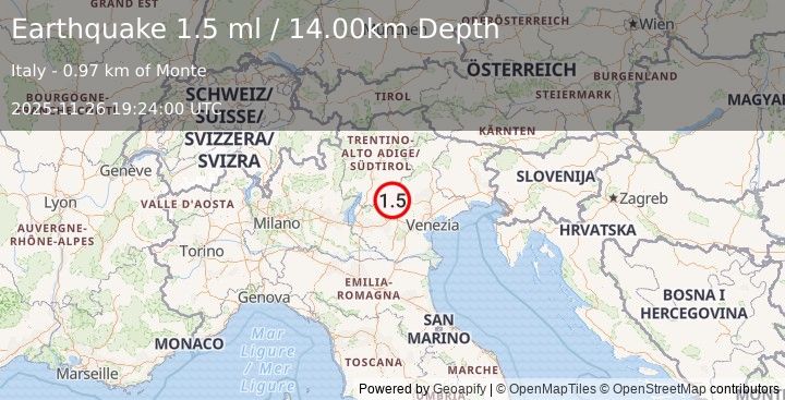 Earthquake NORTHERN ITALY (1.5 ml) (2025-11-26 19:24:00 UTC)