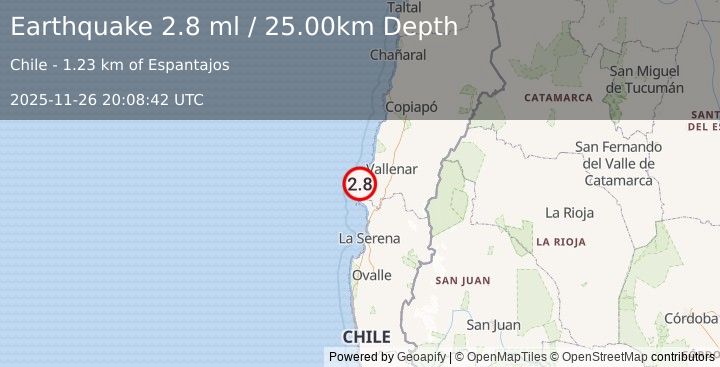 Earthquake ATACAMA, CHILE (2.8 ml) (2025-11-26 20:08:42 UTC)