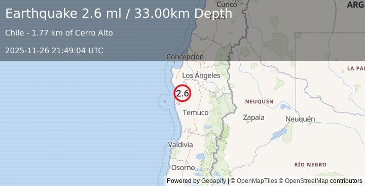 Earthquake BIO-BIO, CHILE (2.6 ml) (2025-11-26 21:49:04 UTC)