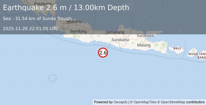 Earthquake JAVA, INDONESIA (2.6 m) (2025-11-26 22:51:05 UTC)