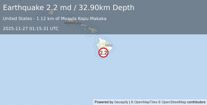 Earthquake ISLAND OF HAWAII, HAWAII (2.2 md) (2025-11-27 01:15:31 UTC)