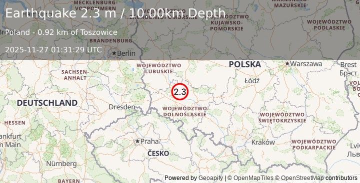 Earthquake POLAND (2.3 m) (2025-11-27 01:31:29 UTC)