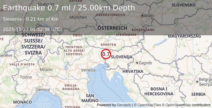 Earthquake SLOVENIA (0.7 ml) (2025-11-27 01:52:38 UTC)