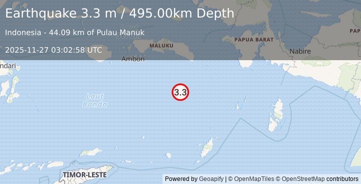 Earthquake BANDA SEA (3.3 m) (2025-11-27 03:02:58 UTC)