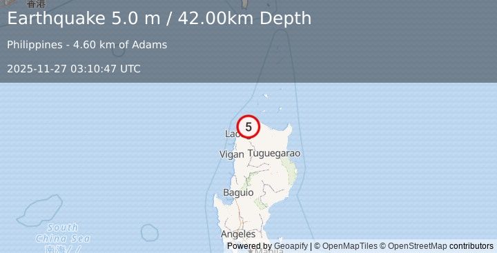 Earthquake LUZON, PHILIPPINES (4.9 mw) (2025-11-27 03:10:48 UTC)