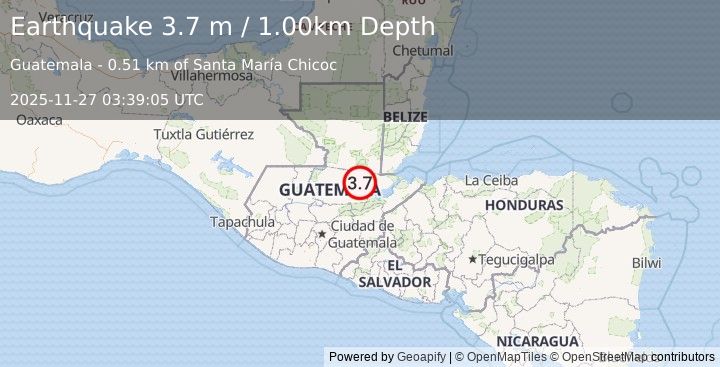 Earthquake GUATEMALA (3.7 m) (2025-11-27 03:39:05 UTC)