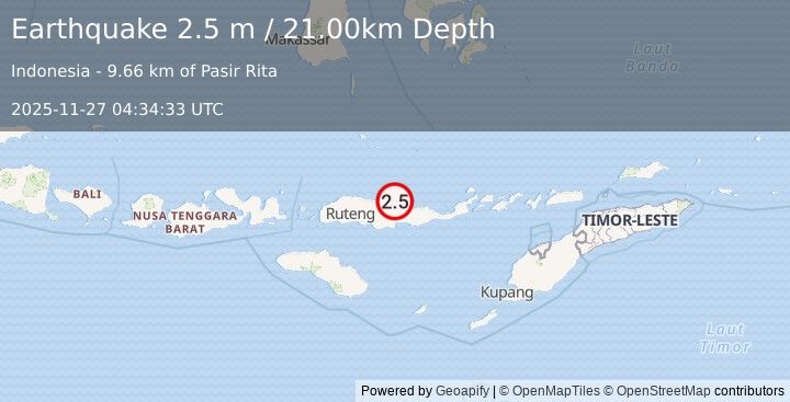 Earthquake FLORES REGION, INDONESIA (2.5 m) (2025-11-27 04:34:33 UTC)