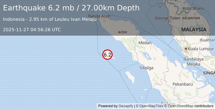 Earthquake SIMEULUE, INDONESIA (6.6 mw) (2025-11-27 04:56:26 UTC)