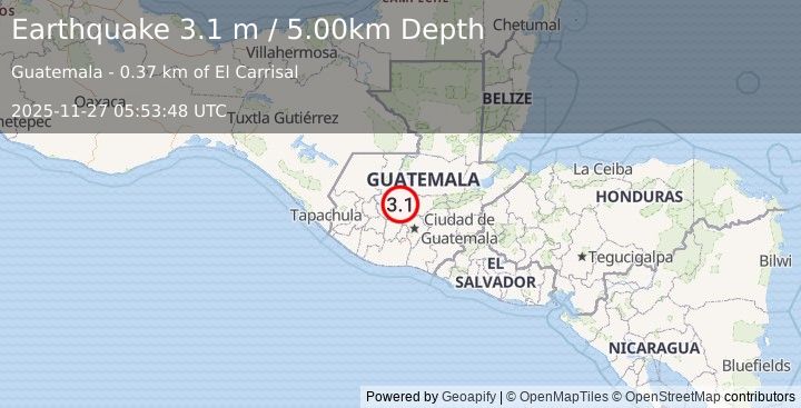 Earthquake GUATEMALA (3.2 m) (2025-11-27 05:53:53 UTC)