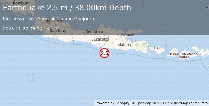 Earthquake JAVA, INDONESIA (2.5 m) (2025-11-27 06:00:13 UTC)