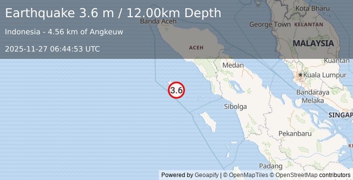 Earthquake SIMEULUE, INDONESIA (3.6 m) (2025-11-27 06:44:53 UTC)