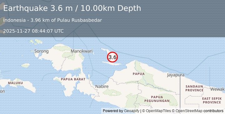 Earthquake BIAK REGION, INDONESIA (3.6 m) (2025-11-27 08:44:07 UTC)