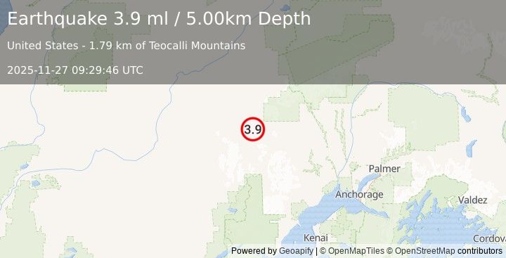 Earthquake CENTRAL ALASKA (3.9 ml) (2025-11-27 09:29:46 UTC)