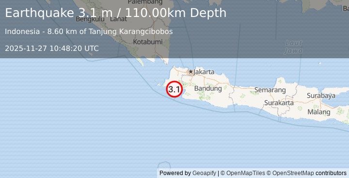 Earthquake JAVA, INDONESIA (3.1 m) (2025-11-27 10:48:20 UTC)